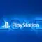 Logotipo PlayStation centralizado entre os símbolos triângulo, círculo, X e quadrado iluminados em azul neon